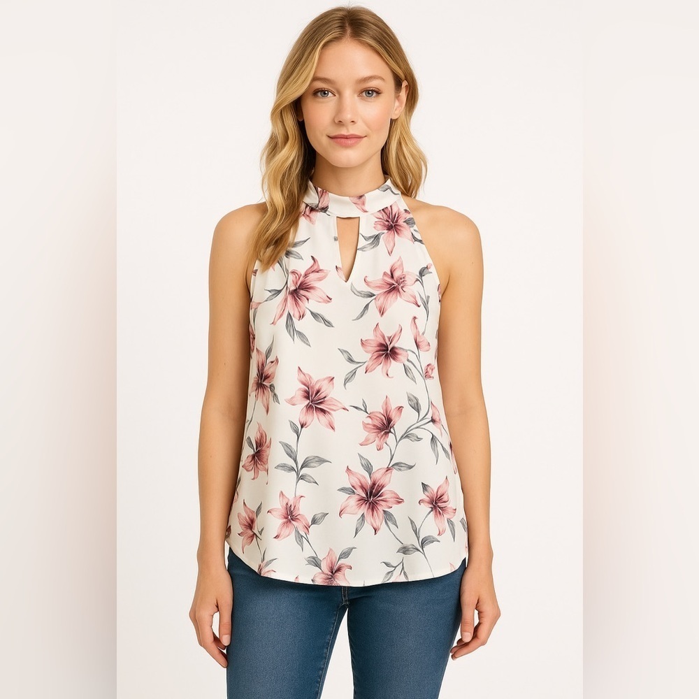 Vince Camuto Cut Out Flowy Sleeveless Blouse Floral Print size XS fits S…‌‌‌
